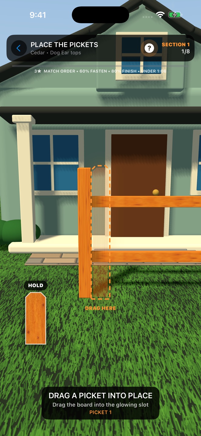 Picket Zen gameplay showing a fence being built